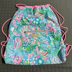 Lily Pulitzer Floral Drawstring Bag in Blue, Green and Pink